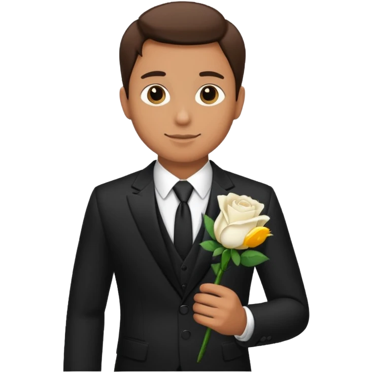 A man in a formal suit holding a white rose emoji