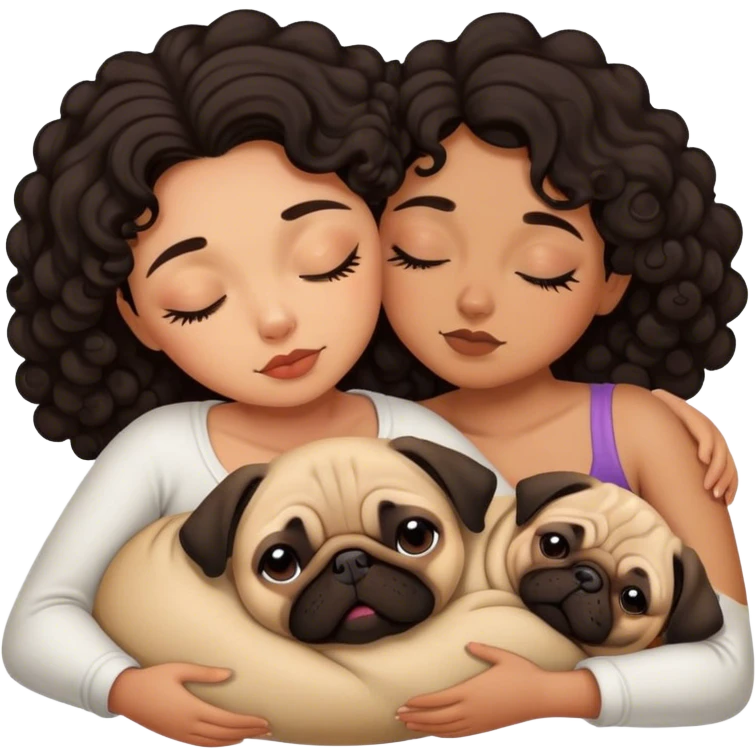 Tan skin girl dark curls sleeping with pug emoji emoji