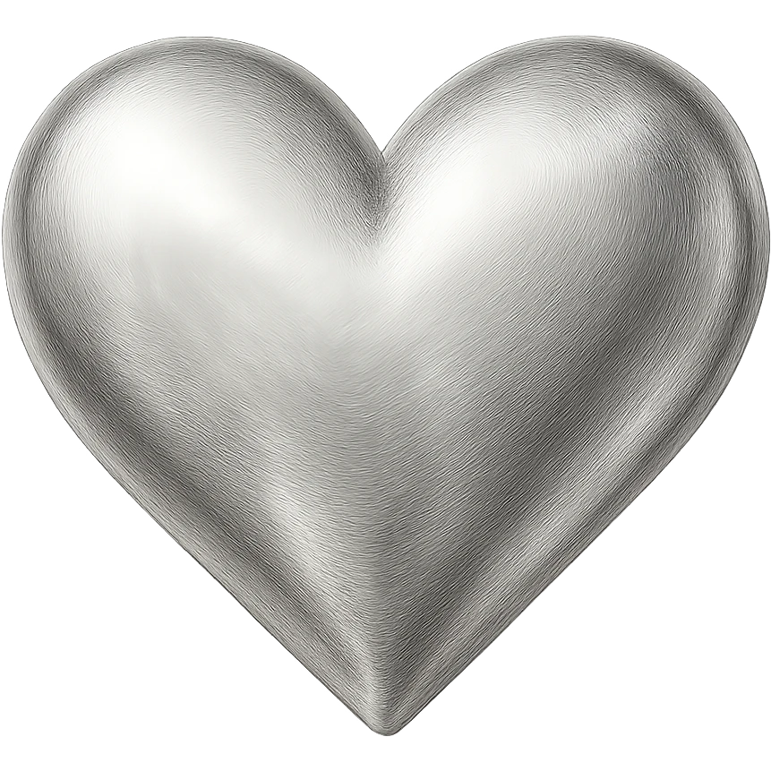 heart with a metallic white gold finish, digital illustration emoji