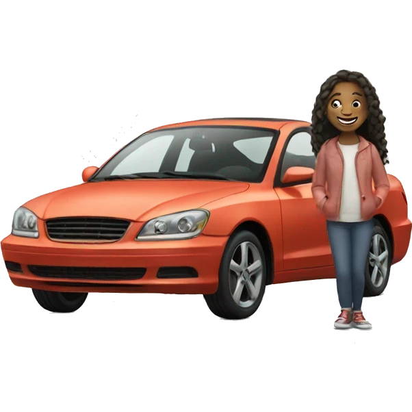 smiling girl with car emoji