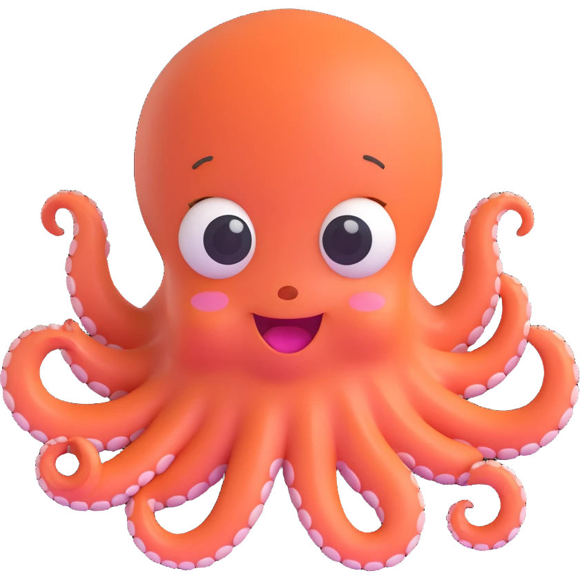 excited octopus with blushing cheeks, 3D emoji style emoji