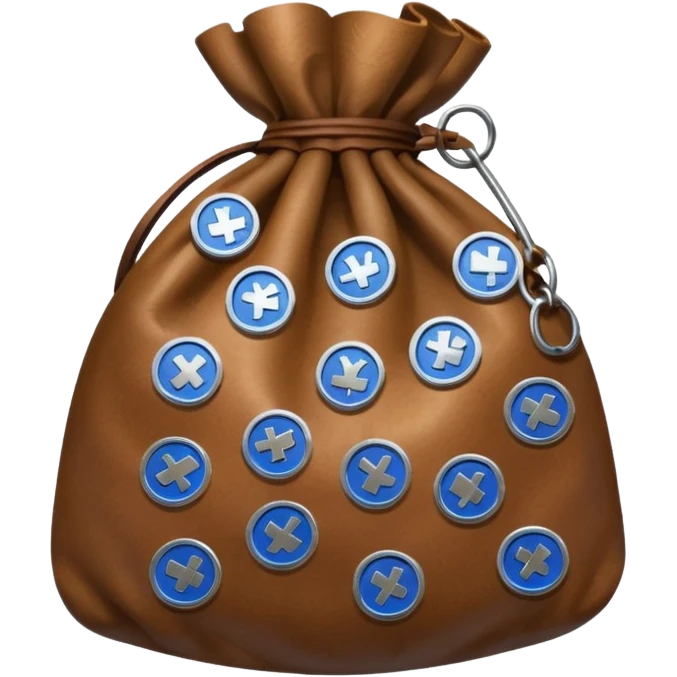 brown money bag full off blue coins emoji