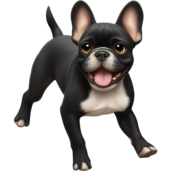 Black and tan colored French bulldog dancing emoji