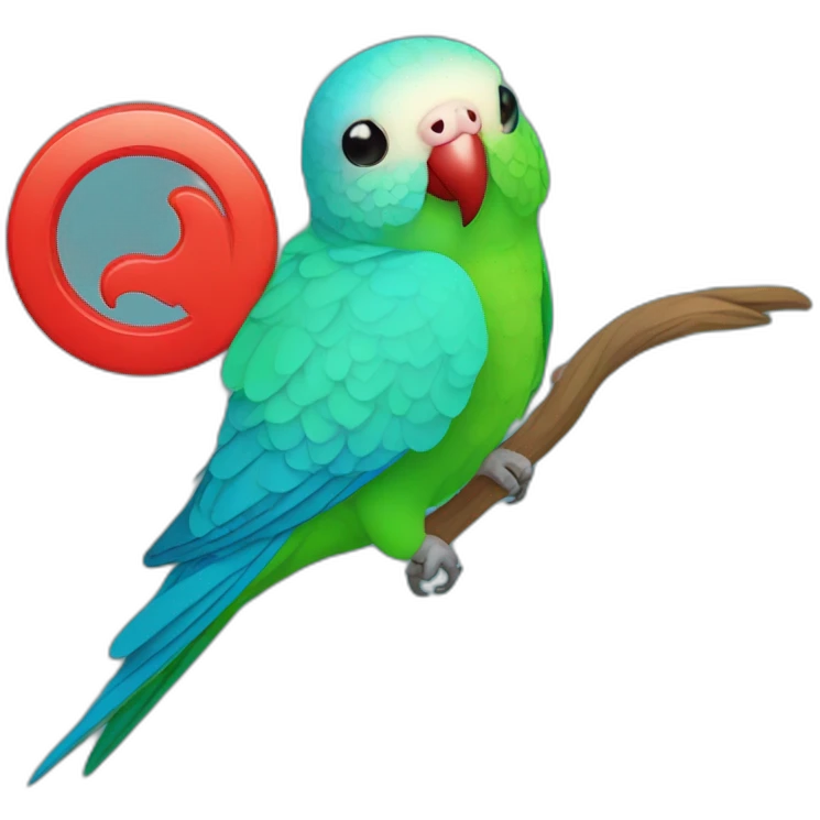 turqouise parakeet with red beek circular emoji