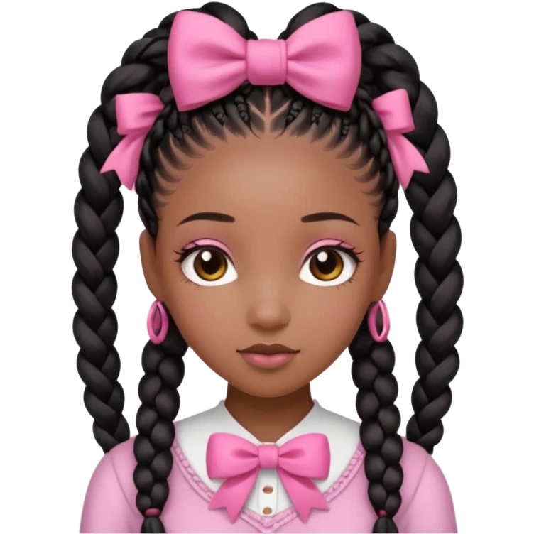 a cute black girl with long goddess braids and a cute pink bow on her head  emoji
