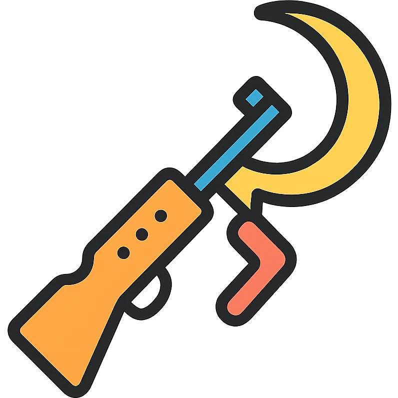 A sickle attached to the end of a rifle as a bayonet weapon emoji