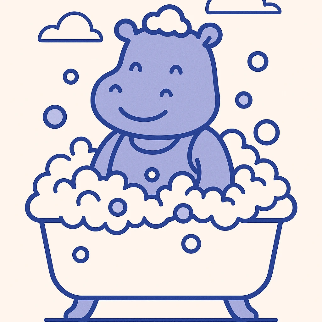 happy hippo with bubbles in bathtub emoji