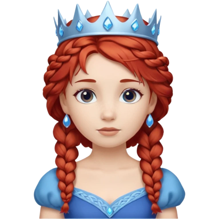 braided hair ice princess with blue crown, red hair emoji