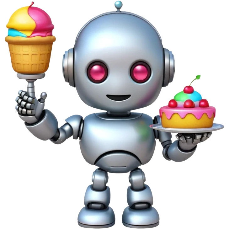 The cute robot is holding dessert in its hands, 3d emoji emoji
