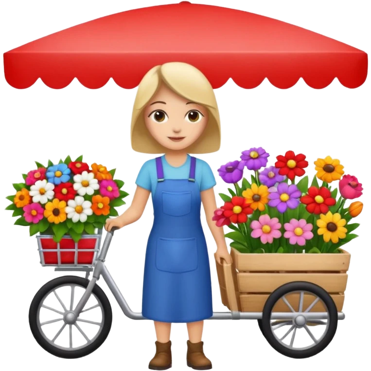 Shopper with flower bouquet,Farmers’ Market, background Flowers cart, market. emoji