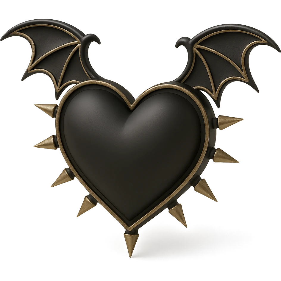 black gothic heart with metallic spikes and gothic bat wings, ornate, dark, elegant emoji