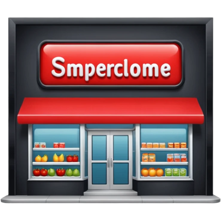 create a supermarket shop front that is red in nature and looks like wellcome emoji