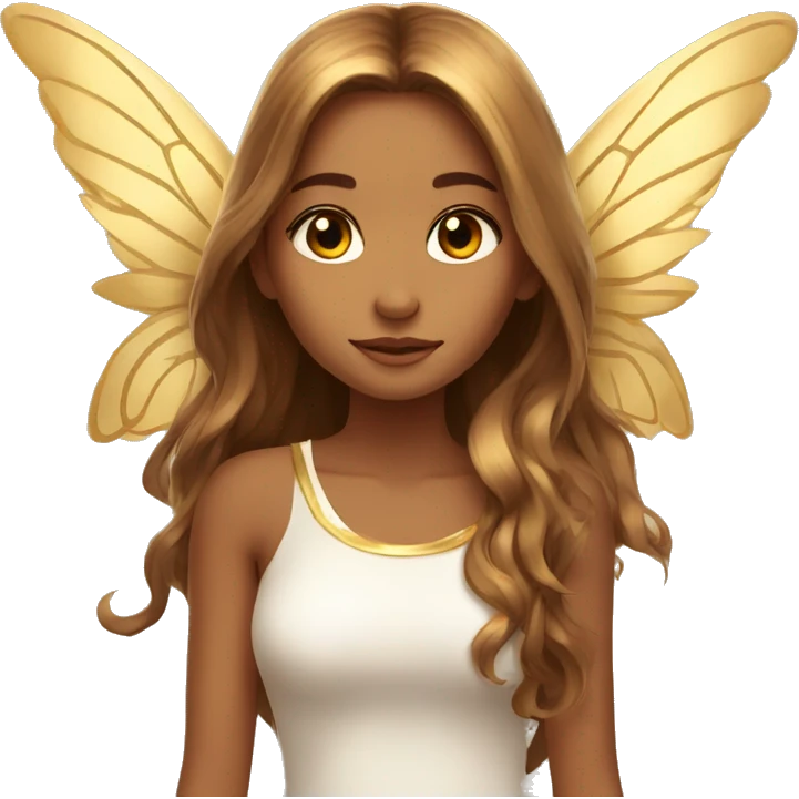 big wings, Beautiful, fairy, gold, brown, long hair emoji