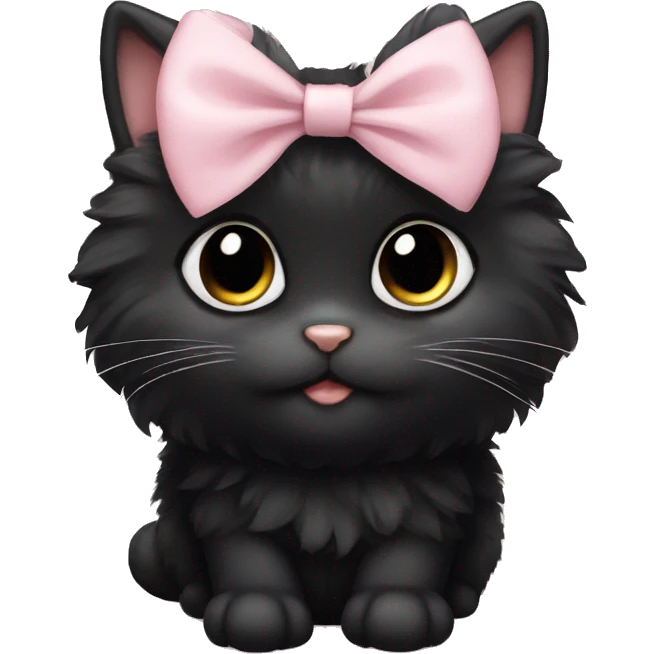 fluffy fat black kitten with pale pink bow emoji