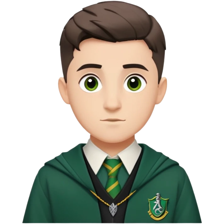 louis cordice is Blaise Zabini in harry potter, wear hogwarts slytherin uniform, crew cut hair emoji