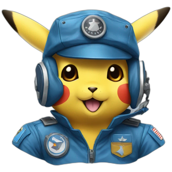 pikachu in a blue captain pilot suit with a blue captain hat emoji