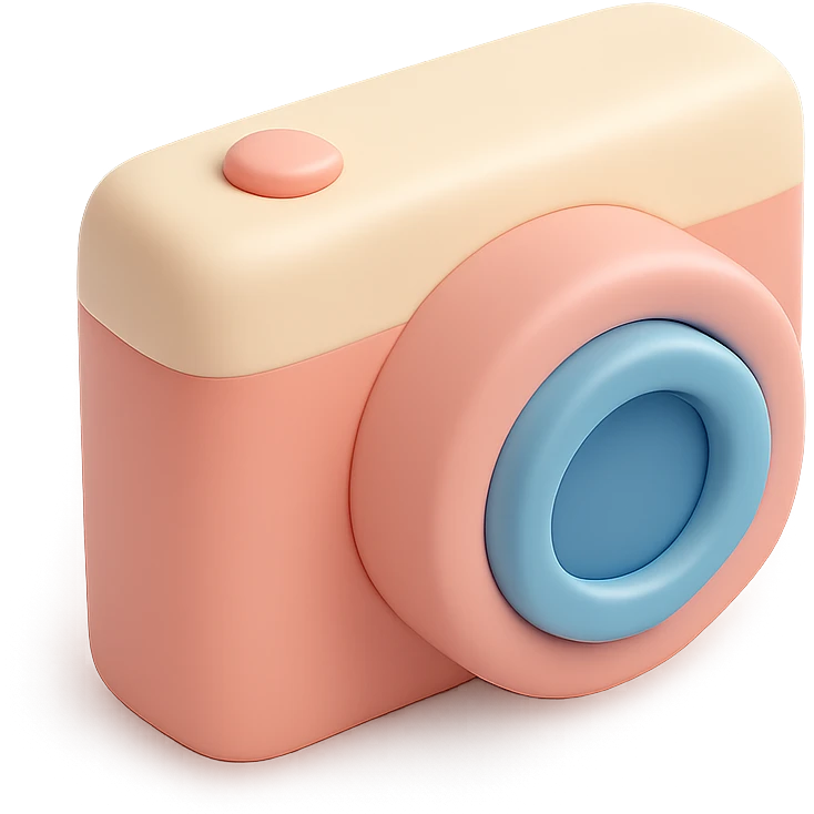 A simple camera with a lens and shutter button, rounded edges, soft pastel colors, smooth plastic appearance emoji