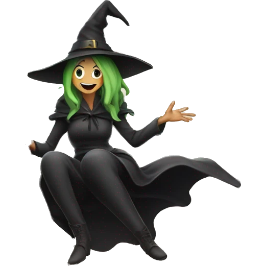 witch sitting on a giant flying aspargus emoji