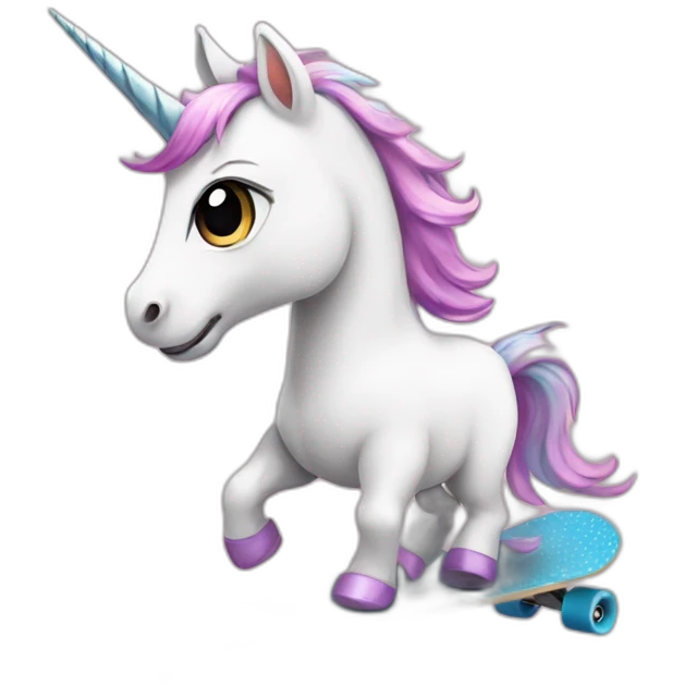 cute Unicorn riding a skateboard emoji