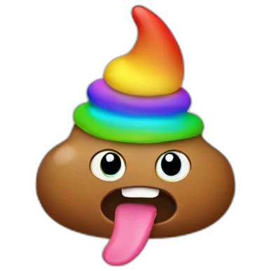 Poop with a hat and rainbow tongue emoji
