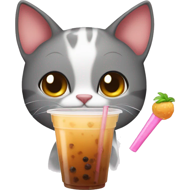 Cat drinking bubble tea emoji