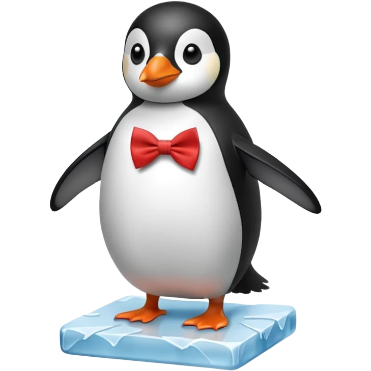 penguin, red bow tie, standing on small ice block emoji