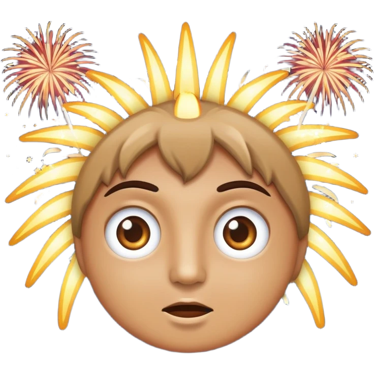 classic emoji style face with wide eyes and fireworks in the background emoji