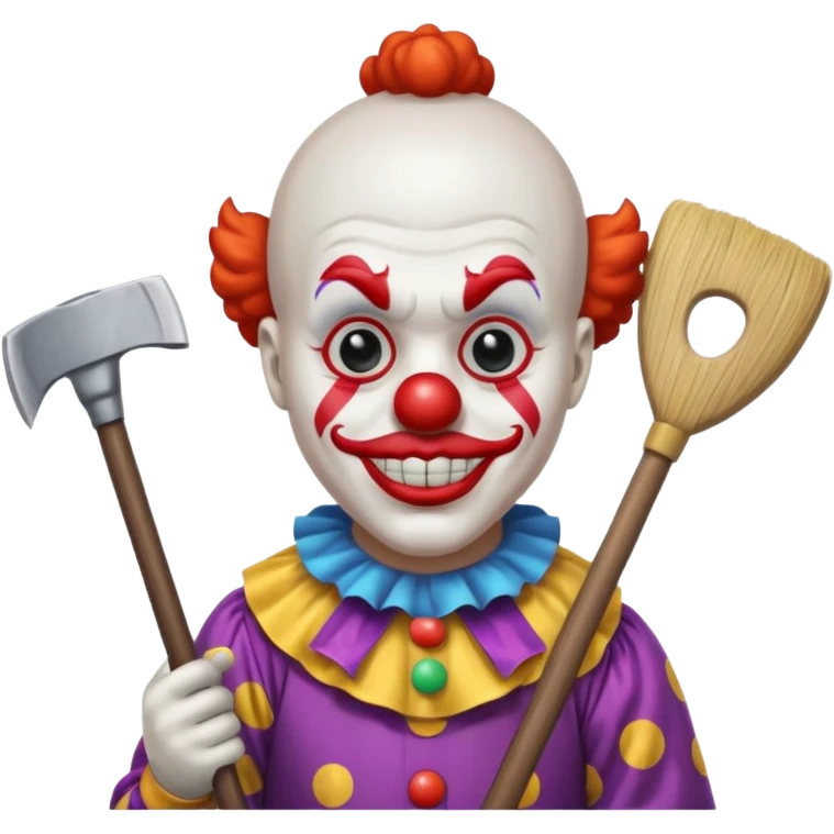a clown with a broom and an axe emoji