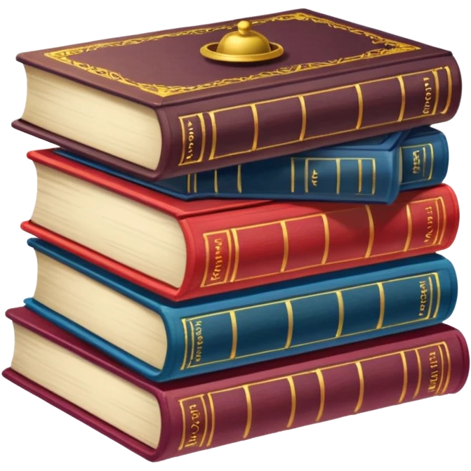 A stack of colorful spellbooks that look like they came out of a fine victorian library emoji