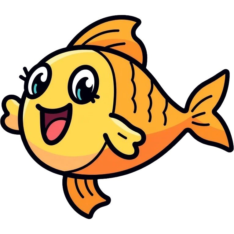 Playful singing fish, cheerful cartoon fish emoji