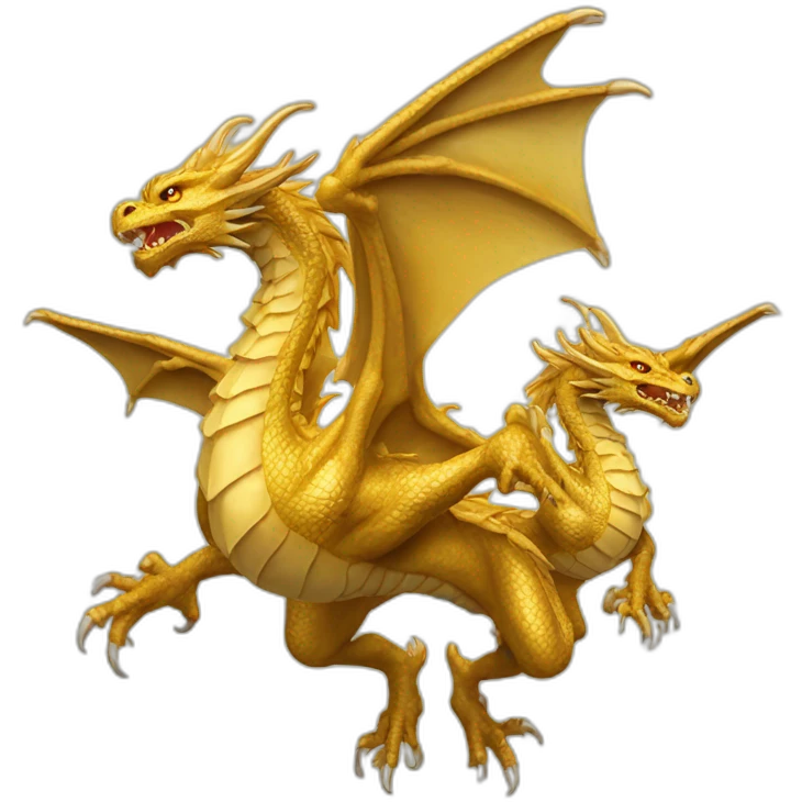 Flying Three headed gold dragon emoji