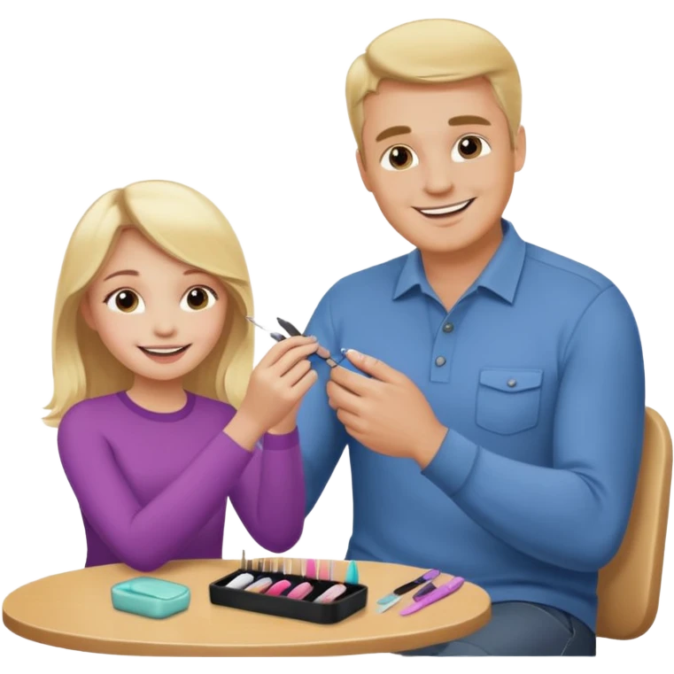 blonde daughter gives blonde dad a manicure emoji