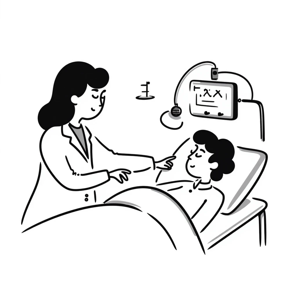 Sleep research laboratory with scientist monitoring a sleeping patient connected to EEG equipment emoji