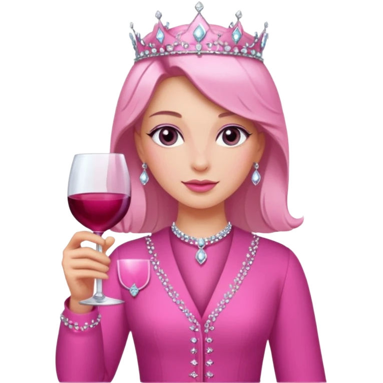 Royal person with pink outfit holding a bedazzled pink wine glass emoji