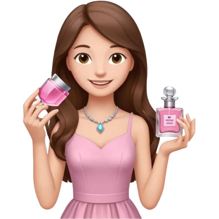half body pretty long hair girl holding parfume with smile emoji