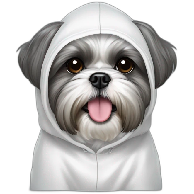 grey shih tzu dark ears tongue out with white hood emoji