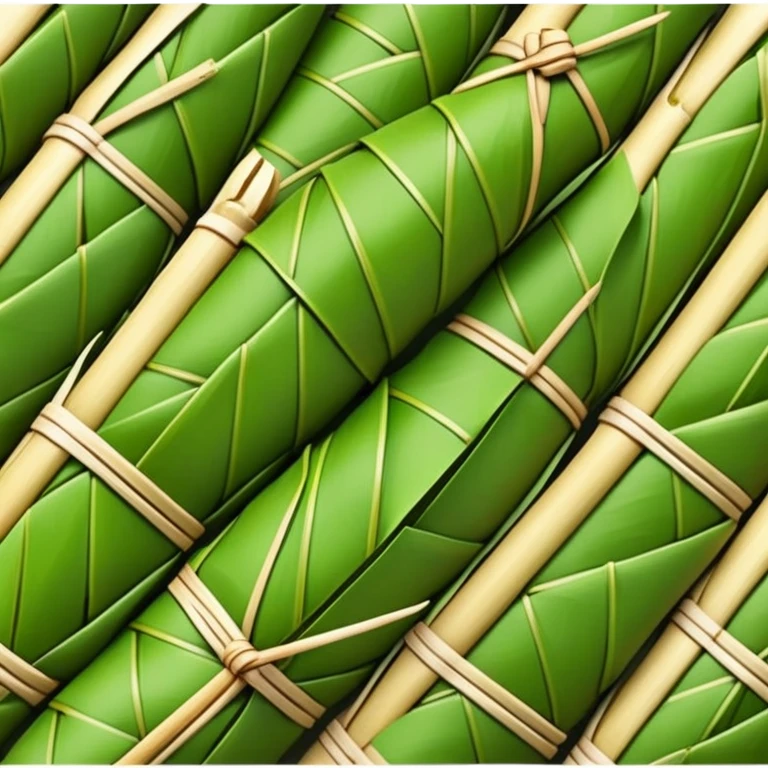 Rice dumpling Zongzi wrapped in bamboo leaves, simplified emoji style with bold outlines and bright colors, cartoon style sweet glutinous rice treat emoji