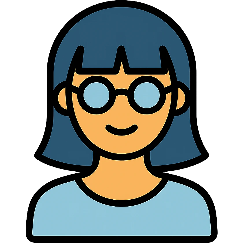 mujer con flequillo y gafas icono color outline emoji