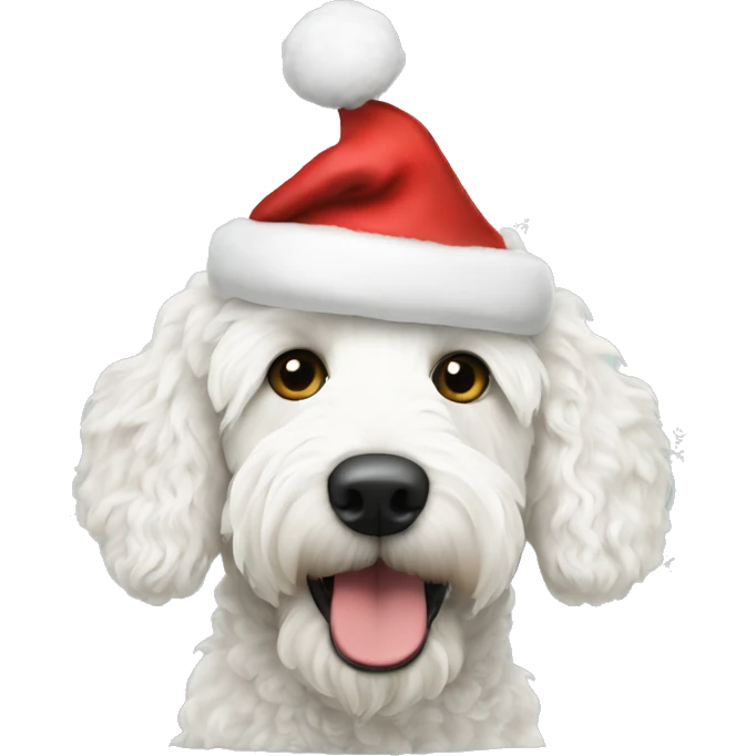 White golden doodle Christmas hat emoji