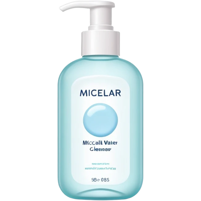 Micellar water cleanser bottle, minimalist, rounded, soft pastel colors, SOS skin care emoji
