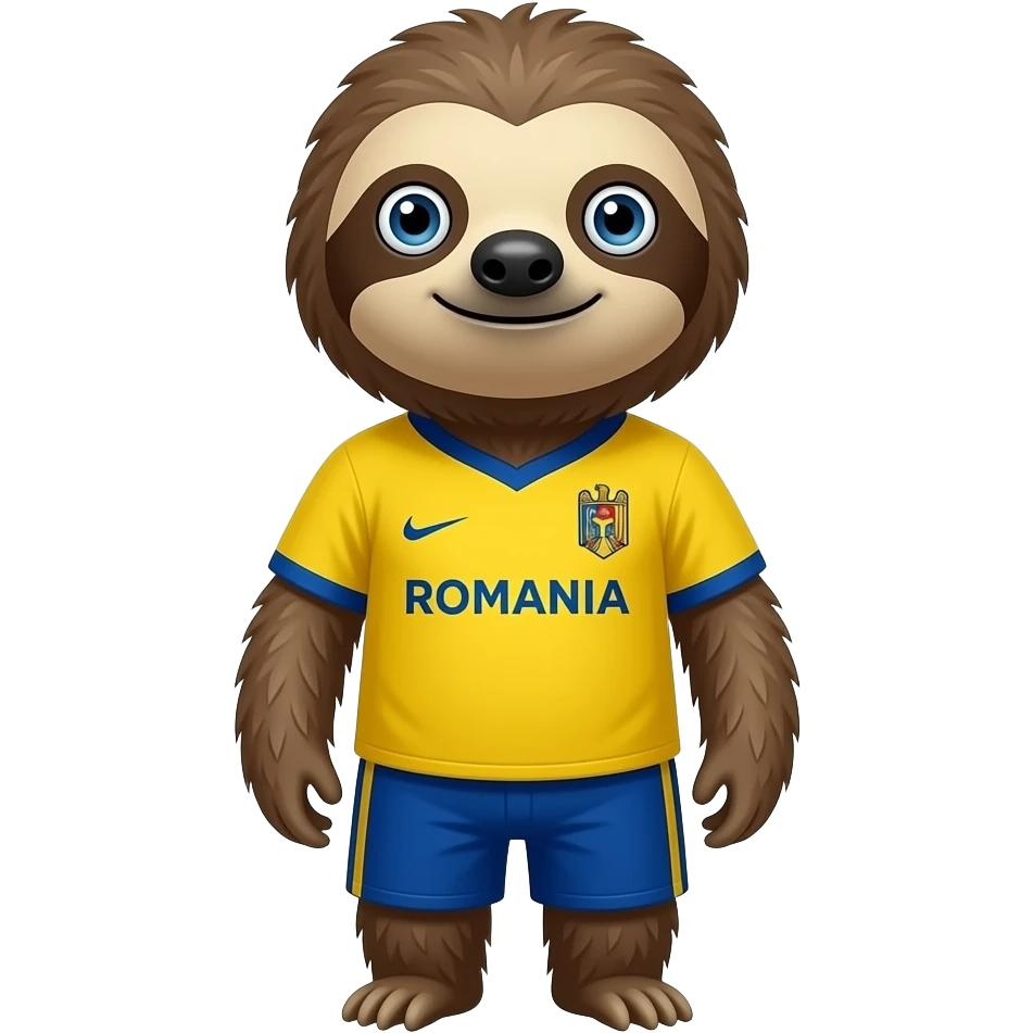 Un perezoso con los ojos separados con forma de persona con la camiseta de la seleccion de Rumania emoji