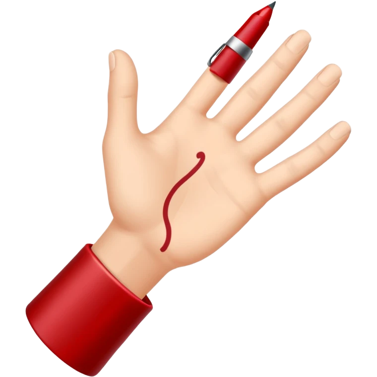 the hand writes with a dark red pen emoji