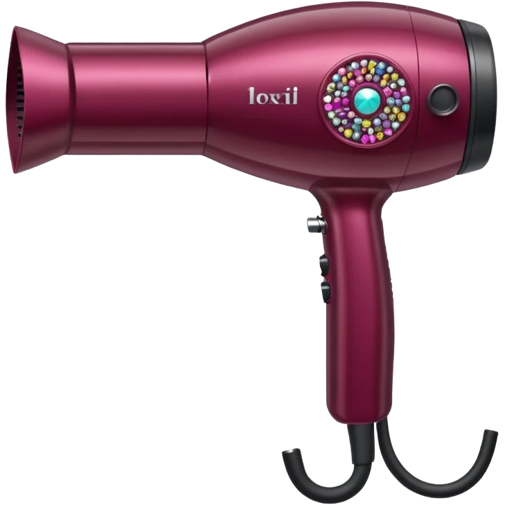 burgundy blow dryer with a ribbon covered in gems emoji