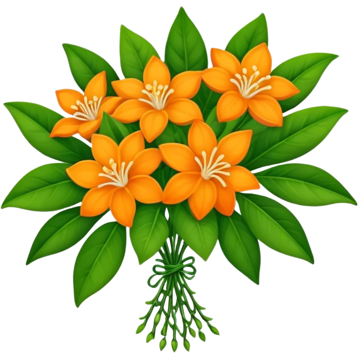 big bouquet Orange Jasmine, luxuriant, stem, leaf emoji