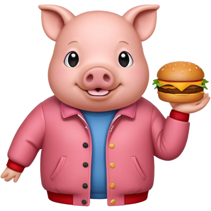 pig with hamburger wearing red jacket emoji