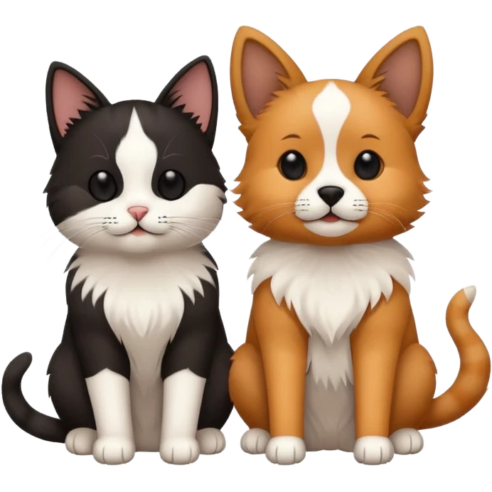 Minimalistic flat vector icon, iOS style, thin black contour on white background. Cat and dog sitting together. Clean, no text, no shadows. emoji