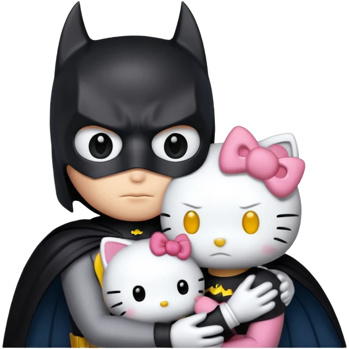 Hello kitty cuddoing with batman emoji