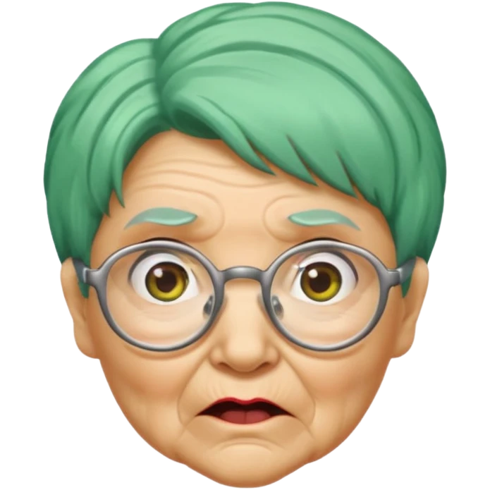 green haired grandma with wrinkles and glassess, surprised emoji