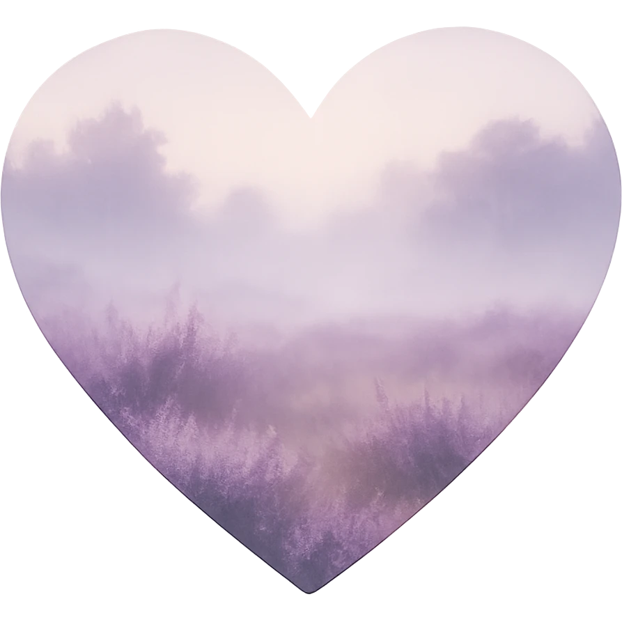 heart with a misty morning heather field, clean digital illustration emoji