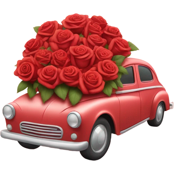 red pastel car in the trunk many roses emoji